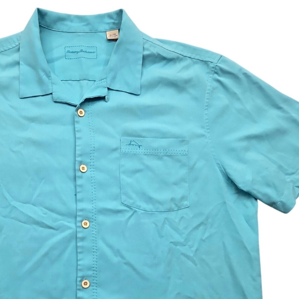 Tommy Bahama Royal Bermuda IslandZone Camp Shirt Aqua Blue Silk Blend Mens XL